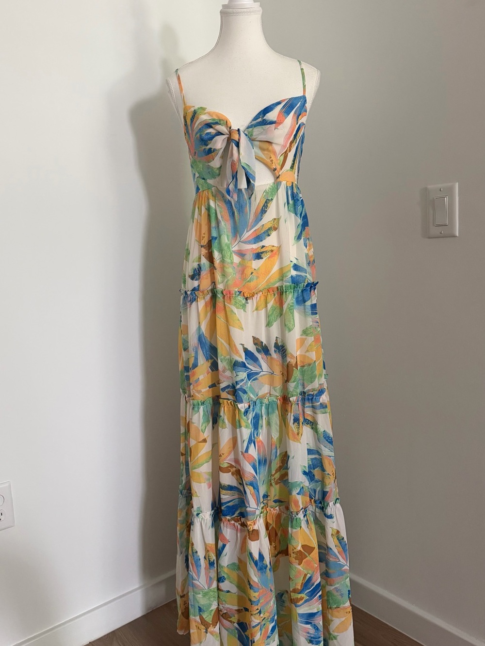 Soho Tropical Tiered Maxi Dress in Yellow, Blue & Green